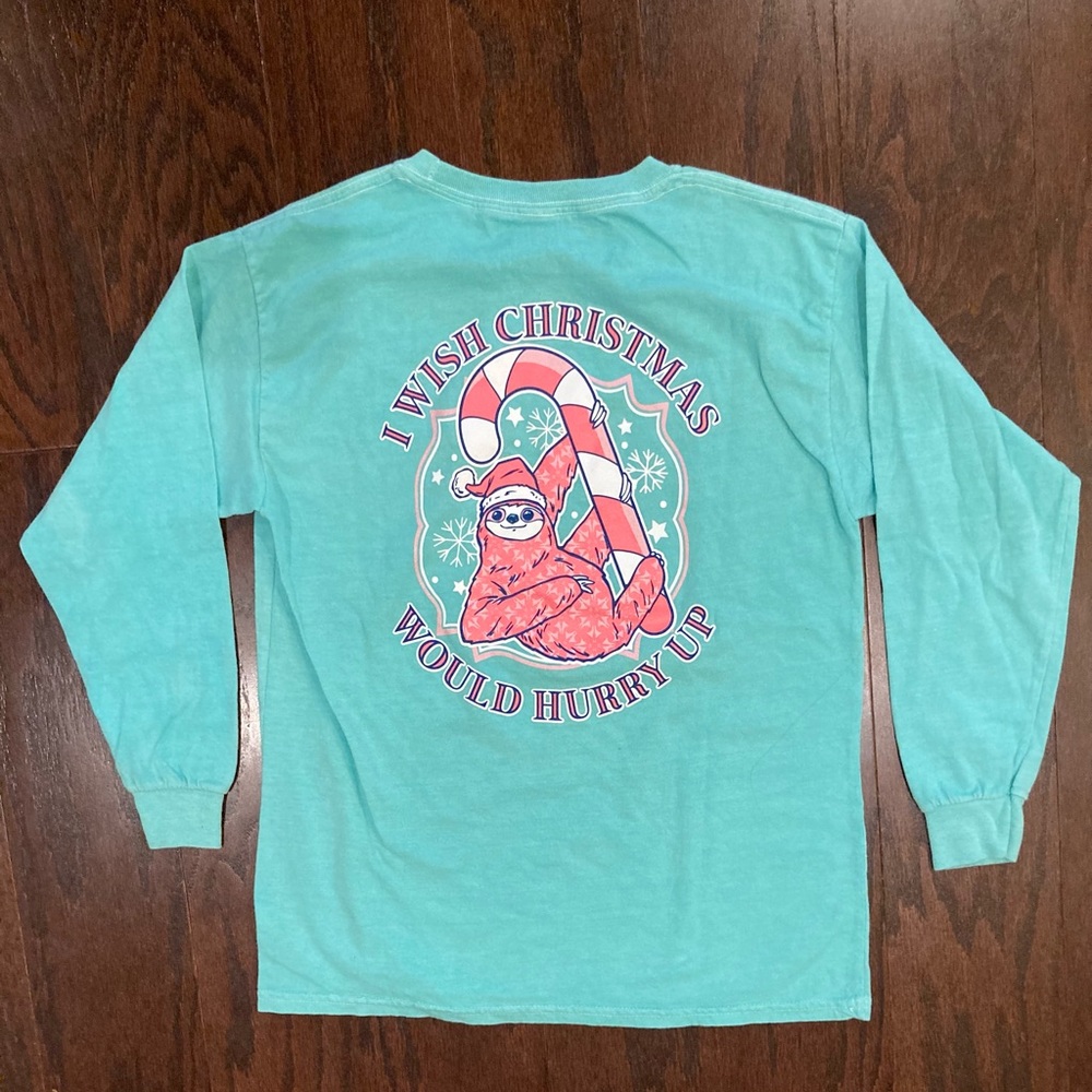 Benny & Belle Girls Youth Large Long Sleeve I Wish Christmas Would HurryUp Sloth
